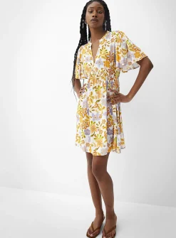 Crinkled texture flared minidress