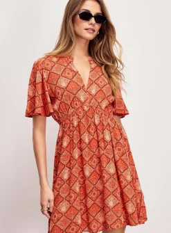 Crinkled texture flared minidress