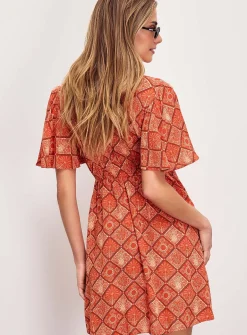Crinkled texture flared minidress