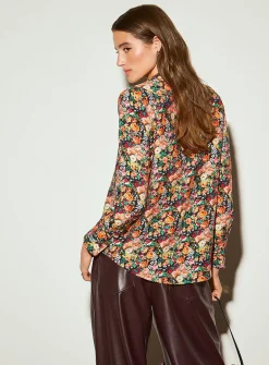 Crinkled texture printed flowy shirt
