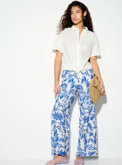 Crinkled texture printed wide-leg pant