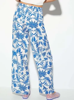 Crinkled texture printed wide-leg pant