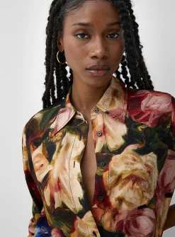 Crinkled texture printed flowy shirt