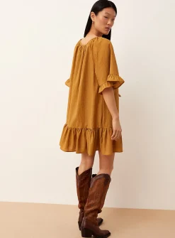 Crinkled texture ruffle-trim minidress