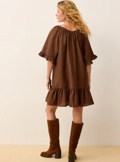 Crinkled texture ruffle-trim minidress
