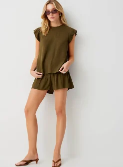 Crinkled texture smocked waist short