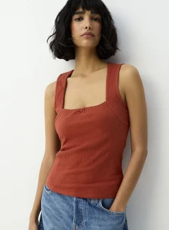 Crinkled texture square-neck cami