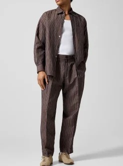 Crinkled texture striped brown pant