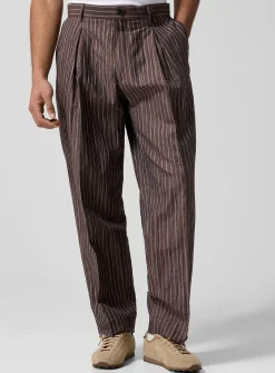 Crinkled texture striped brown pant