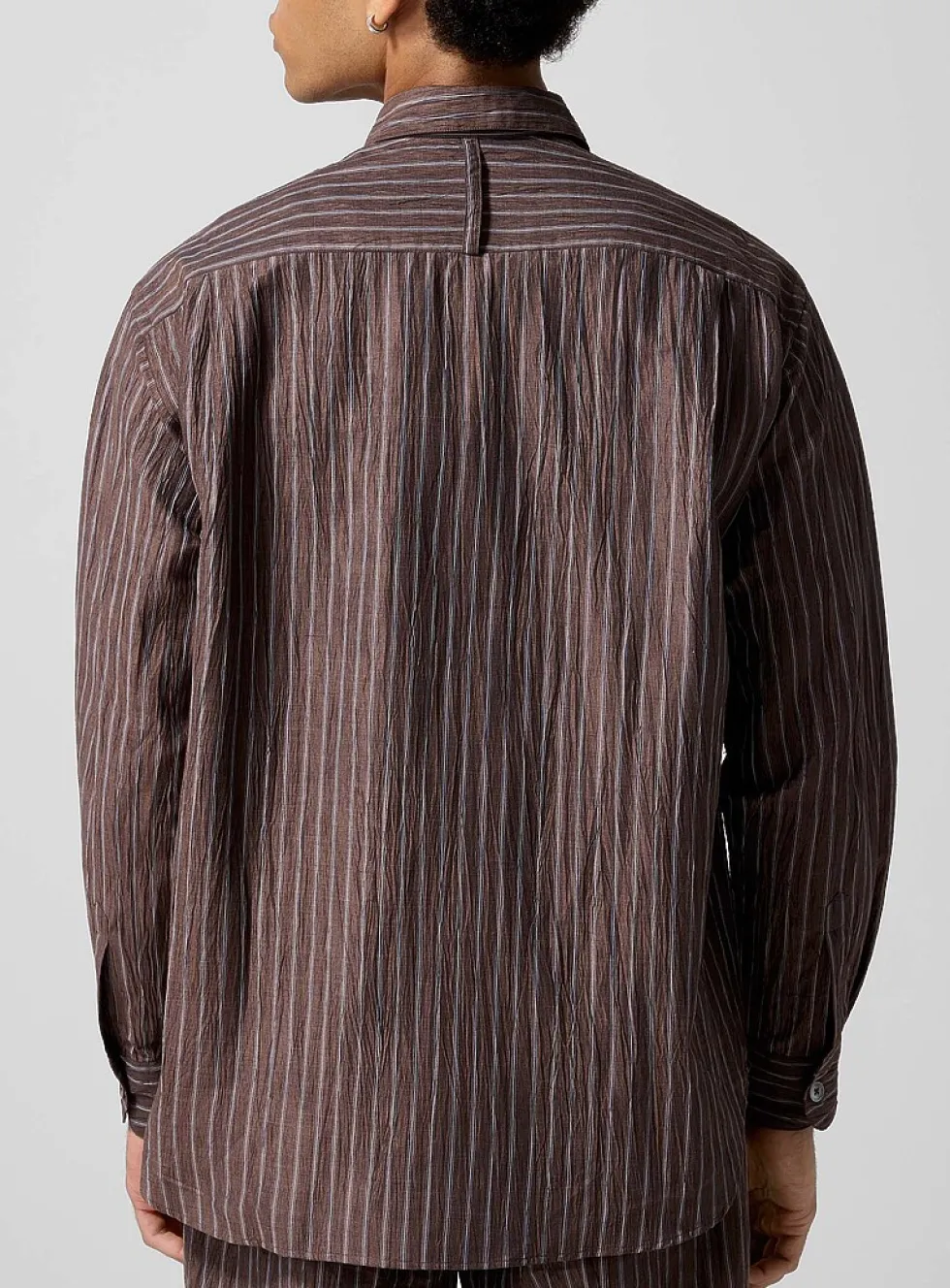 Crinkled texture striped brown shirt