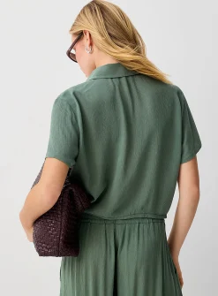 Crinkled texture tie-front cropped blouse