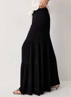 Crinkled texture tiered ultra-wide-leg pant