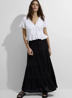Crinkled tiered maxi skirt