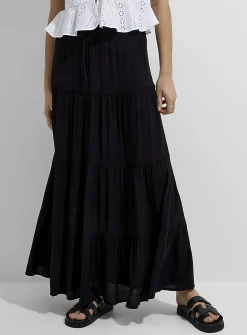 Crinkled tiered maxi skirt
