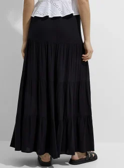 Crinkled tiered maxi skirt