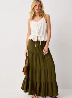 Crinkled tiered maxi skirt