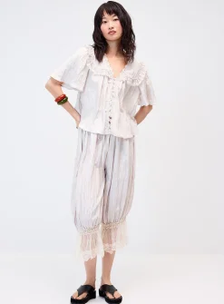 Crinkled-effect crochet details blouse