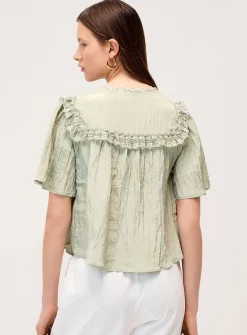 Crinkled-effect crochet details blouse