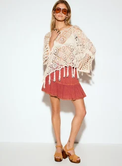 Crinkled-texture crocheted bands miniskort