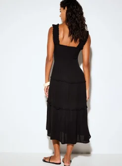 Crinkled-texture smocked-bust tiered dress