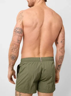 Crisp nylon-feel solid cropped swim trunk