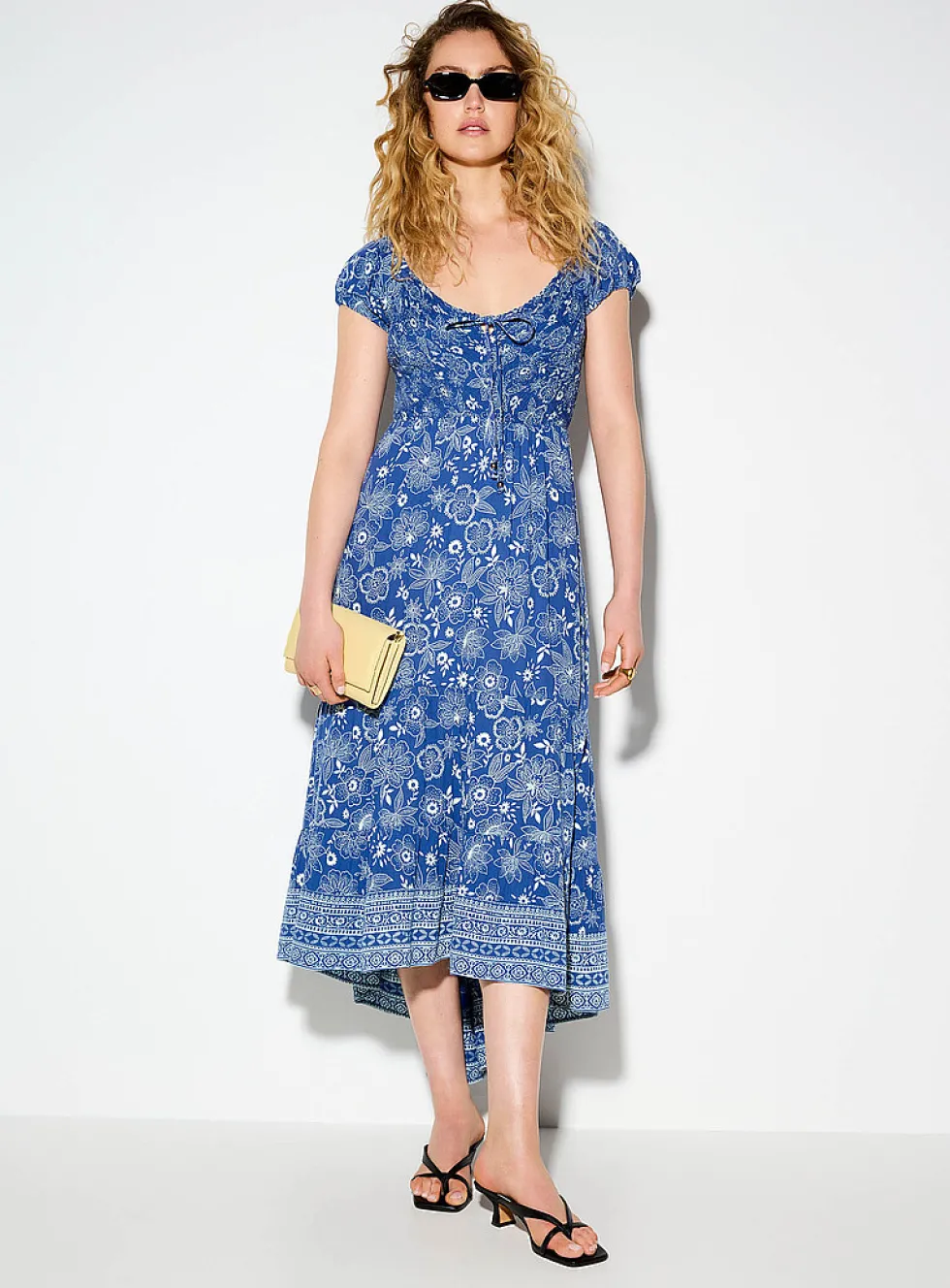 Criss-cross back smocked bust maxi dress