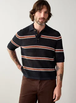Crochet knit striped polo