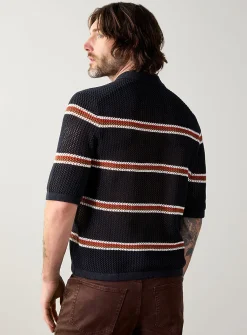 Crochet knit striped polo