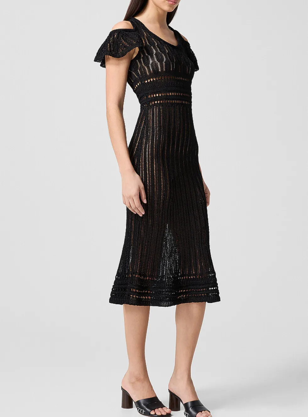 Crochet midi dress with ruffled sleeves