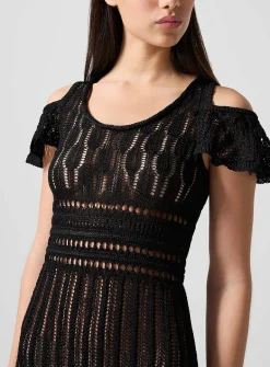 Crochet midi dress with ruffled sleeves