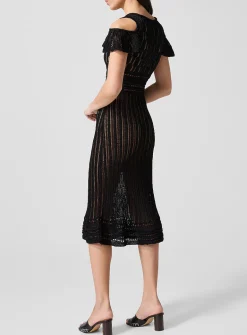 Crochet midi dress with ruffled sleeves