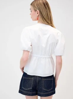 Crocheted accent poplin blouse