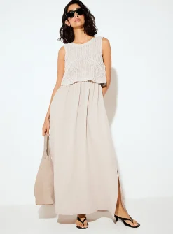 Crocheted cami pure cotton gauze maxi dress