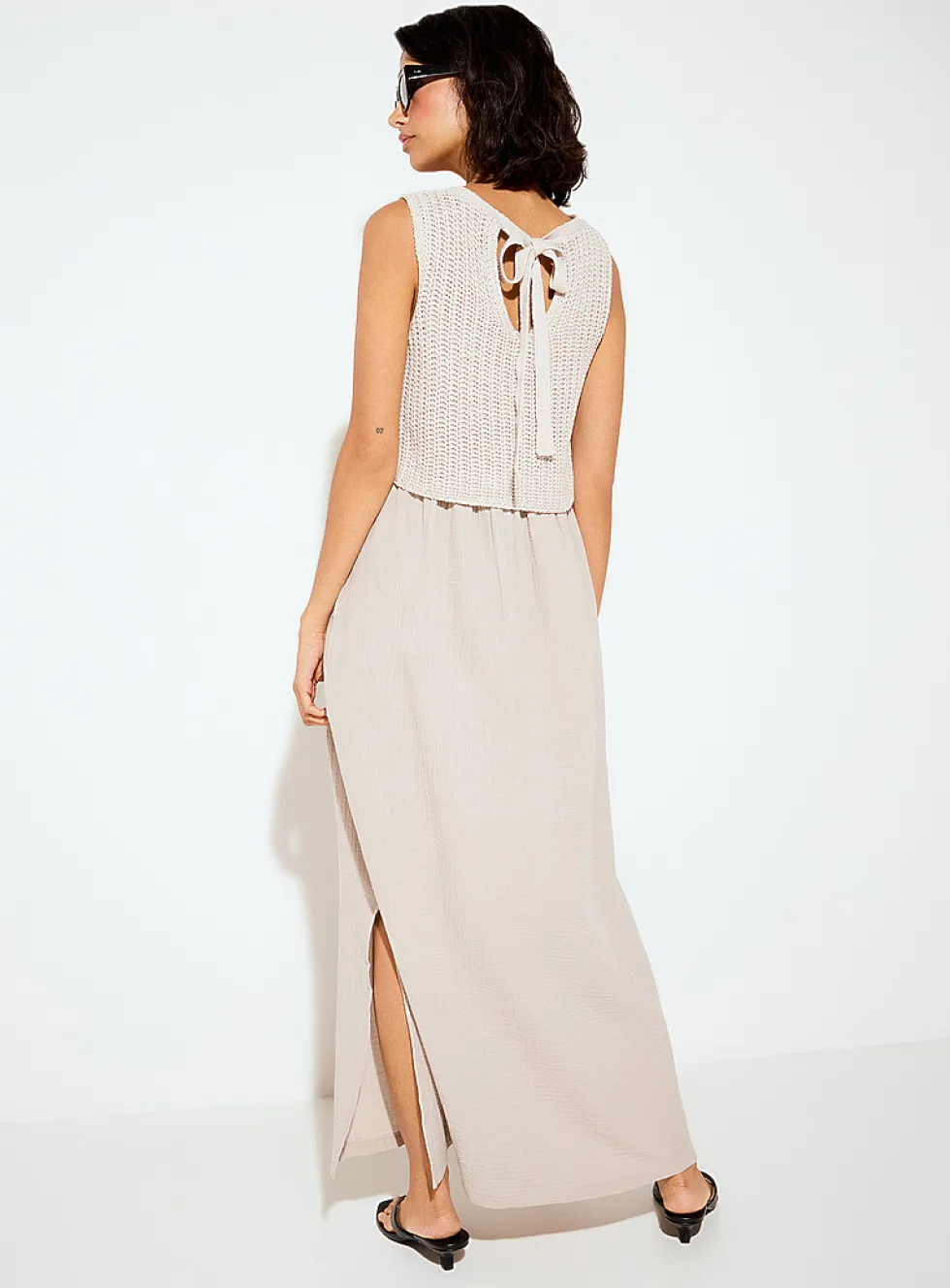Crocheted cami pure cotton gauze maxi dress