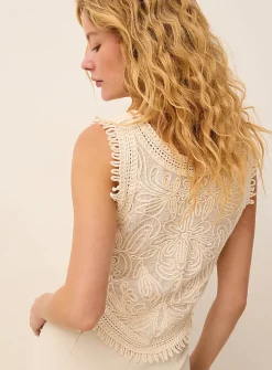 Crocheted floral embroidery cropped cami