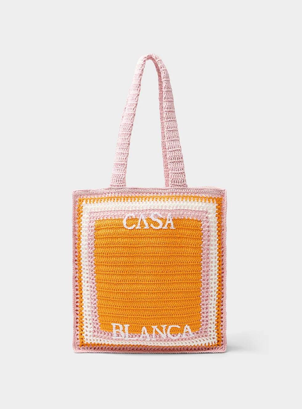 Crocheted knit logo tote bag