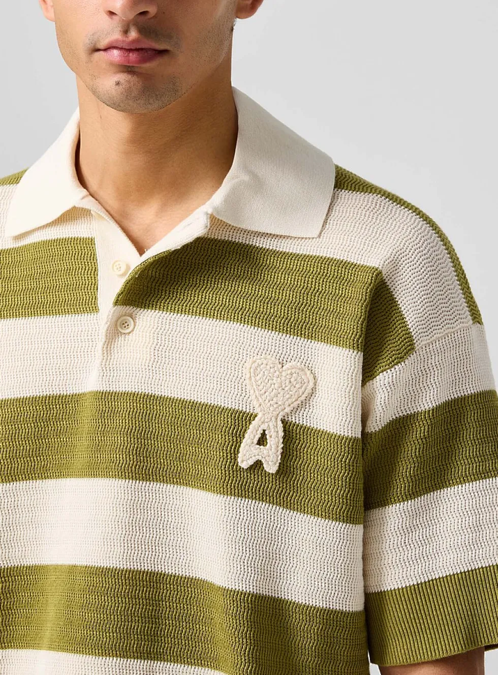 Crocheted logo block stripes polo shirt