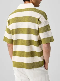 Crocheted logo block stripes polo shirt