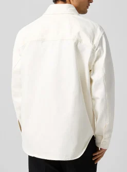 Crocheted logo ivory denim overshirt