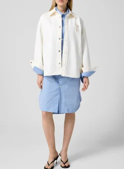 Crocheted logo ivory denim overshirt