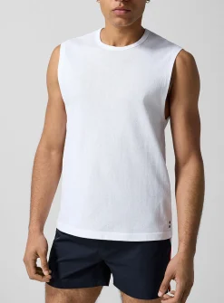 Crocheted mesh muscle tee