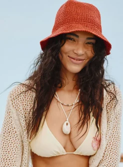 Crocheted paper straw cloche hat