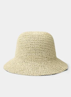 Crocheted paper straw cloche hat