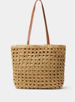 Crocheted straw tote bag