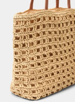 Crocheted straw tote bag