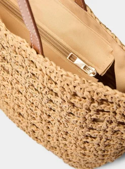 Crocheted straw tote bag