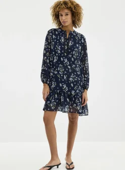 Crocheted trims floral chiffon dress