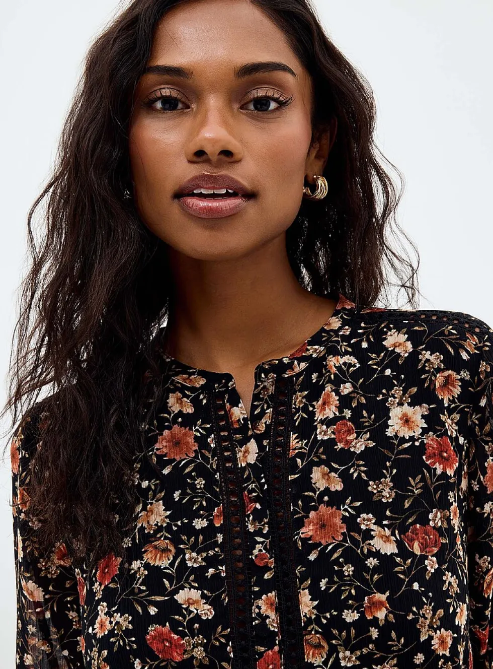 Crocheted trims floral chiffon dress