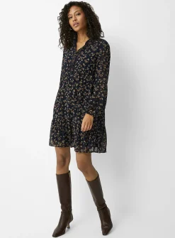 Crocheted trims floral chiffon dress