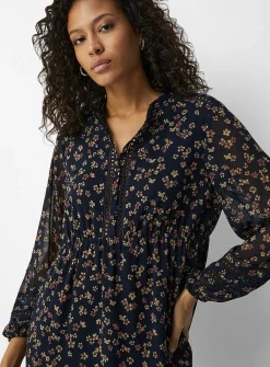 Crocheted trims floral chiffon dress